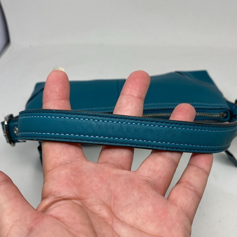 Vintage Y2K Coach Signature East West Demi Baguette Bag RARE Teal Blue color - Picture 8 of 16